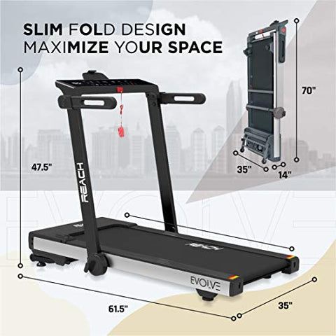 Image of Reach Evolve 6 HP Peak | For Running Walking & Jogging with Auto Incline | 90 Degree Foldable Treadmill for Home Gym | Fitness Machine with LCD Display & Bluetooth | 15 Preset Workouts for Cardio | 16 km/hr Max User Weight 110 kgs