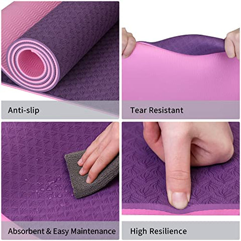 Image of PROIRON TPE Yoga Mat 1830×660×6mm (Purple+Pink), Yoga Mat Extra Wide, Non Slip Large Exercise Mat Pilates Mat with Carry Strap for Fitness Home Gym TPE Eco Friendly Yoga Mat