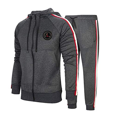 Image of MANTORS Men's Hooded Athletic Tracksuit Full Zip Casual Jogging Gym Sweat Suits Darkgray-S