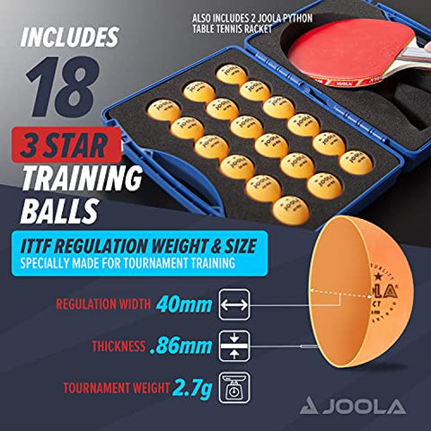 Image of JOOLA Tour Competition Carrying Case - Ping Pong Paddle Set Includes 2 ITTF APPROVED Python Table Tennis Paddles & 18 40mm 3 Star Tournament Ping Pong Balls - High Density Case with EVA Foam Lining