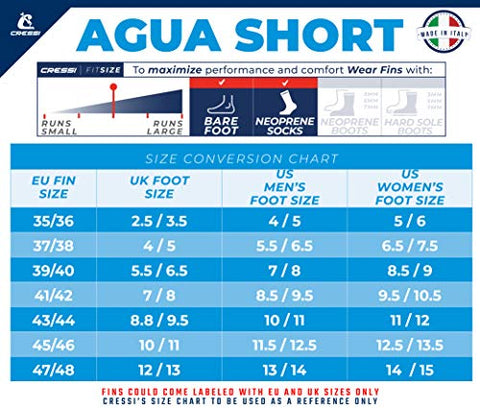 Image of Cressi Agua Short Fins for Swimming and Snorkeling, Blue, UK 12/13