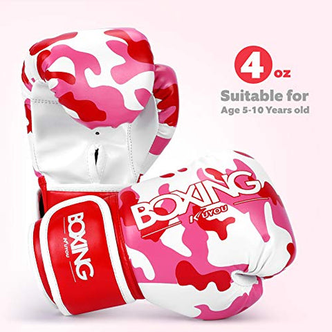 Image of Kids Boxing Gloves, Boxing Gloves for Children 5-12 Youth Boys Girls Toddler PU Cartoon Sparring Training Boxing Gloves for Punching Bag, Kickboxing, Muay Thai, MMA (Red)