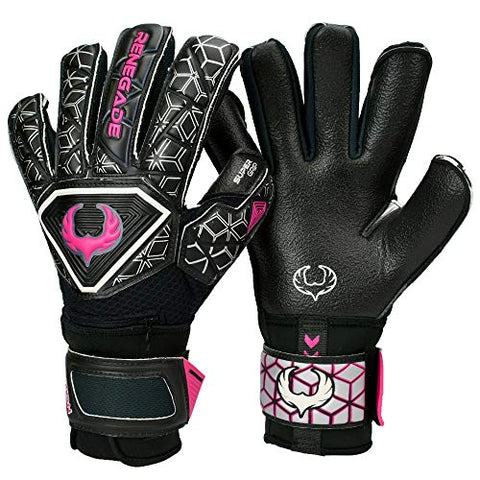 Image of Renegade GK Triton Frenzy Goalie Gloves with Pro-Tek Finger Spines | 3.5+3mm Super Grip & 4mm Duratek | Black & Pink Soccer Goalkeeper Gloves (Size 7, Youth, Roll-Neg. Hybrid Cut, Level 2)