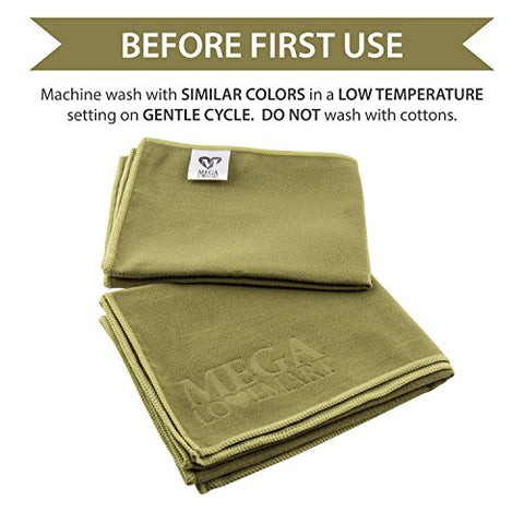 Image of MEGALOVEMART Set of 2 Super Absorbent 15" x 24" Suede Non Slip Microfiber Sports & Hot Yoga Gym Towels - Green
