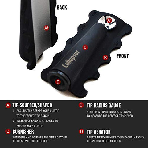 Image of Collapsar Pool Cue Tip Repair Tool 5-in-1 Billiard Accessories Shaper/Scuffer/Aerator/Burnisher/Radius Gauge