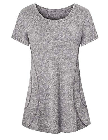 Image of Luranee Athletic Shirts for Women, Short Sleeve Workout Clothes Slim Sport Outfits Recreation Outdoor Exercises Easy Dry Lightweight Basic Tees Pilates Tennis Climbing Fishing Wear Apparels Grey M