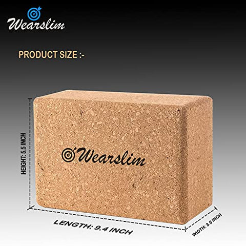 Image of Wearslim Women's and Men's Cork Premium High Density Non-Slip Exercise Yoga Bricks, Lightweight, Odour-Resistant and Moisture-Proof, Perfect Yoga Equipment (23.7 x 14 x 9 cm, Brown)
