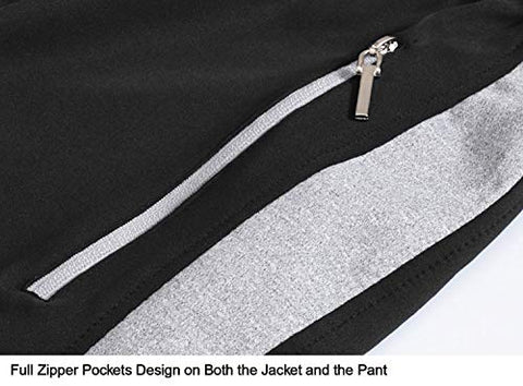 Image of TBMPOY Men's 2 Piece Jacket & Pants Woven Warm Jogging Gym Activewear(Black/Grey,US S)