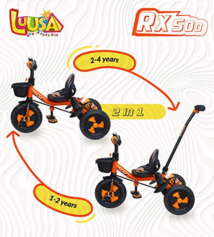 Image of Luusa RX-500 Plug N Play Kids/Baby Tricycle With Parental Control, Cushion Seat And Seat Belt For 12 Months To 48 Months Boys/Girls/Carrying Capacity Upto 30kgs (Orange)