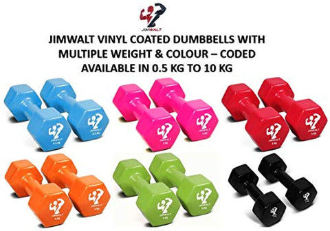 Image of The Indian Made Jimwalt Premium Half Coating Vinyl Dumbbells 0.5KG to 10KG Proudly Made in India (2+2=4)…