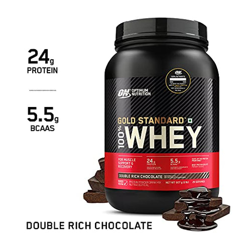 Image of Optimum Nutrition (ON) Gold Standard 100% Whey Protein Powder 2 lbs, 907 g (Double Rich Chocolate), for Muscle Support & Recovery, Vegetarian - Primary Source Whey Isolate