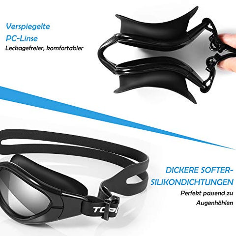 Image of TOPLUS Swimming Goggles, No Leaking Anti Fog UV Protection Triathlon Swim Goggles with Soft Silicone Nose Bridge for Men/Women/Youth/Junior/Kids, Coming with Nose Clip Earplugs and Protection Case