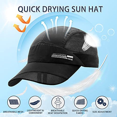 Image of FSFTTRAD Hat for Men Woman Sports Cap Sun Hat Quick Drying Soft Polyester Fiber Adjustable for Unisex (Adjustable 52-60 cm) (Black)