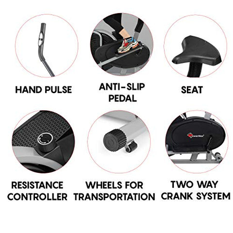 Image of PowerMax Fitness EH-200 Steel EH-200 Orbitrek Exercise Cycle and Elliptical Cross Trainer with Hand Pulse, Comfortable Seat and Smart LCD Display (Black)