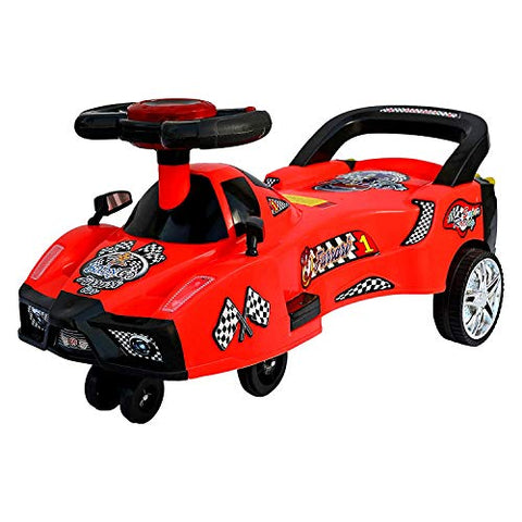 Image of BabyGo Baby Furrari Swing Magic Car Ride On for Kids with Music and Light (Red)
