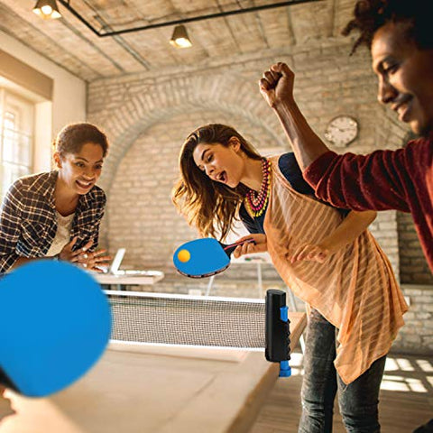 Image of Fostoy Table Tennis Set, 4 Ping Pong Paddles with 8 Table Tennis Balls and Retractable Ping Pong Net, Ideal Indoor and Outdoor Ping Pong Sets, Perfect for Professional and Recreational Games (Blue)