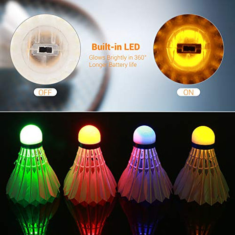 Image of Badminton Shuttlecocks,Sportneer LED Badminton Shuttlecocks 360° Lighting Birdies for Badminton Glow in The Dark Shuttlecocks for Indoor or Outdoor Sports Activities 8-Pack