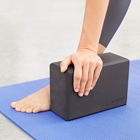 Image of AmazonBasics Foam Yoga Blocks - 4 x 9 x 6 Inches, Set of 2, Black and AmazonBasics 6 mm Thick TPE Yoga Mat, Black