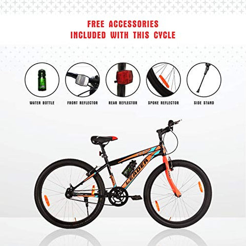 Image of Leader Men's Single Speed Without Gear City Surfer MTB 26T Mountain Bicycle (Black & Orange, Above 10 Years, 18", 26")