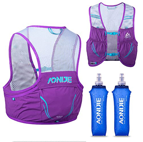 Image of AONIJIE Lovtour Hydration Race Vest,2.5L Running Vest Lightweight Pack with 2 Soft Water Bottles Bladder for Marathoner Running Race Cycling Hiking Camping Biking (Purple(S-M))