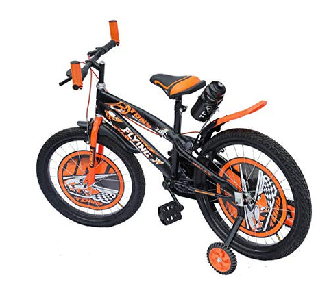 Image of RAW BICYCLES 20T Sports BMX Single Speed 14 Inches Steel Frame Road Bike Kids Bicycle/Cycle for 7 to 10 Years Boys & Girls Semi Assembled Tyre and Tube with Training Wheels (Orange)