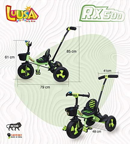 Image of Luusa RX-500 Kids / Baby Tricycle with Parental Control , Cushion seat and seat Belt for 12 Months to 48 Months Boys / Girls / Kids. Carrying Capacity Upto 30kgs ( Green ))
