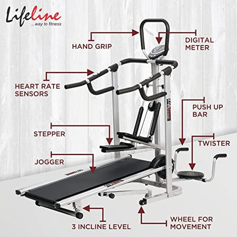 Image of Life line Fitness Manual Treadmill with Twister, Push-up Stand, Stepper for Cardio Weight Loss Exercise in Home Gym (with Stepper, Twister & Pushup Bar (Installation Included))