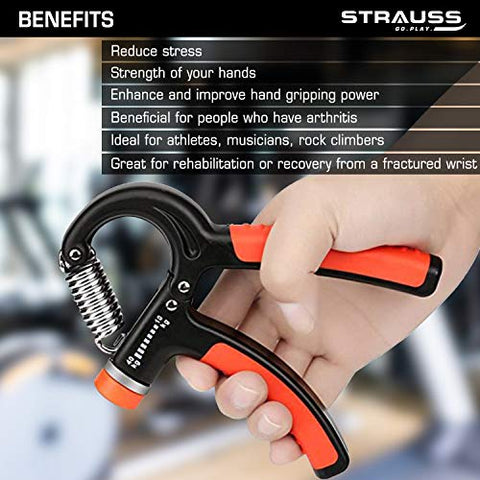 Image of Strauss Adjustable Hand Grip Strengthener, (Black/Orange)