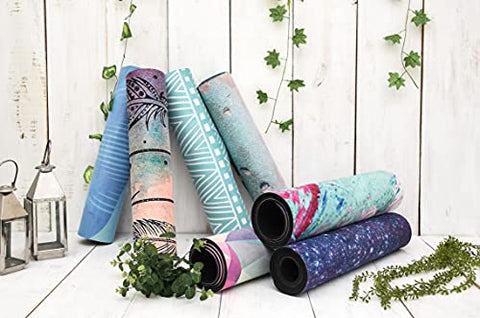 Image of MOOR Premium Design Suede 72 x 24 Inch 6mm Pastel Print Yoga Mat Non Slip High Density Anti-Tear Fitness Exercise Floor Pilates Workout