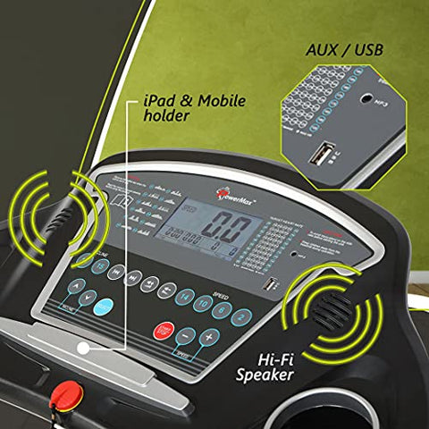 Image of PowerMax Fitness TDA-230 (4HP Peak) Smart Folding Electric Treadmill with Auto Incline, MP3, Speaker, DIY and Virtual Assistance, Exercise Machine for Home Gym and Cardio Training