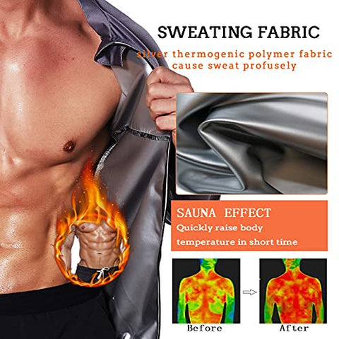 Image of NINGMI Sauna Suit for Men Sweat, Thermal Workout Jackets Mens Gym Weight Loss, Slimming Shirt Fitness Zipper Long Sleeve Sweatsuit