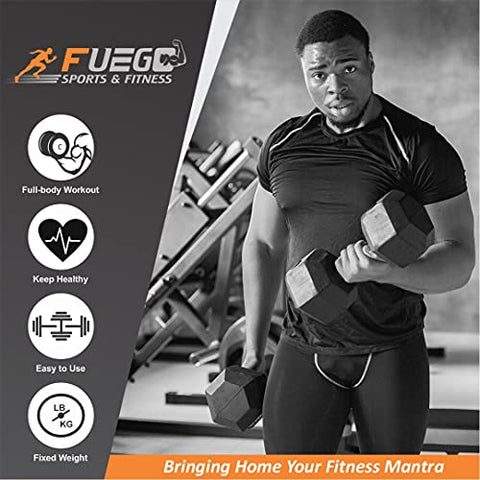 Image of FUEGO Dumbbells, Black PVC Hex Dumbbell Set, 1 Pair Hex Dumbbells, Dumbbells, Home Gym () (BLACK 5KGS PAIR)