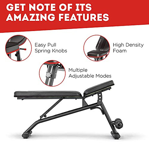 Image of FITNESS WORLD Home Multi Functional Weight Workout Strength Training Multi-Purpose Fold able Incline Decline Exercise Bench for Home Gym, for Full Body Workout (Home Bench, 215 kg Limit)