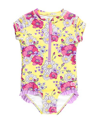 Image of RuffleButts Girls Daisy Delight Short Sleeve One Piece Rash Guard - 3T