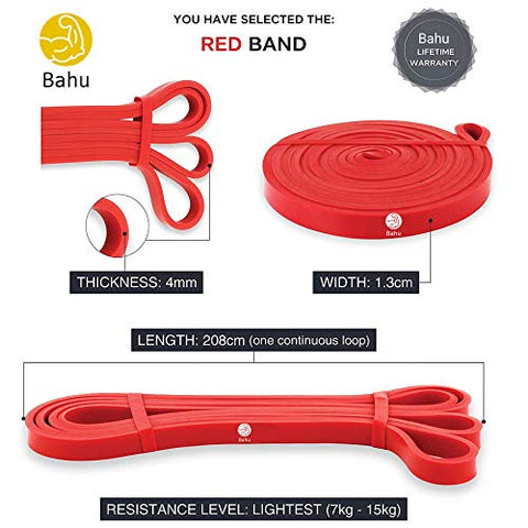 Image of Bahu Premium Pull up Assist Resistance Bands with Carry Bag for Exercise| Gym | Best for Power Workout-Yoga Stretch Mobility for Men and Women (Red )