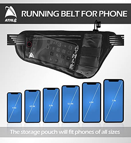 Image of Athlé Running Fanny Pack with Water Bottle Holder - Adjustable Run Belt Storage Pouch with Zipper Pocket for Sports and Travel – 360° Reflective Band – Fits iPhone Plus, Galaxy Note – Black/Silver