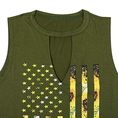 Image of BLANCHES Sunflower Tank Tops Women's Funny Graphic Vest Sleeveless Workout Tee Yoga Athletic T Shirt Summer Tops (V Neck-Army Green, S)