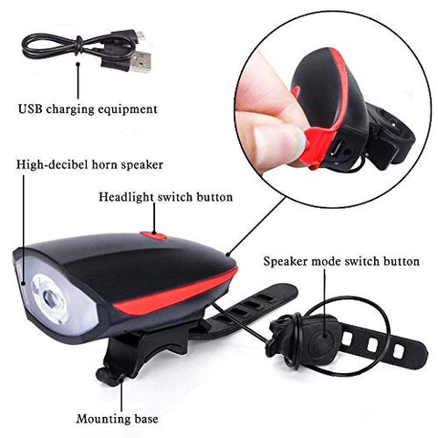 Image of ASkyl Waterproof Rechargeable Bike Bicycle 3 Mode Light with Loud Horn (Multicolor)