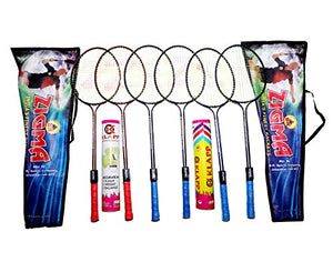 Klapp Multicolour Set 6 Double Shaft Badminton Rackets, with 20 Shuttlecock (Without Net)