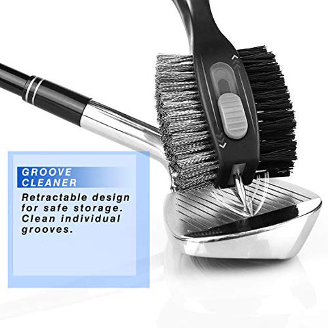 Image of Champkey Star Multifunction Polymer Golf Brush - Oversized Brush Head,Comfortable Hand Grip & Retractable Groove Cleaner Golf Club Brush (Black(Star))