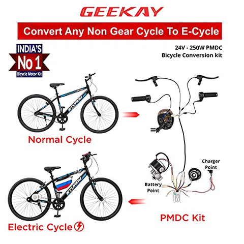 Image of Geekay Unisex Aluminium 24 Volt 250 PMDC 8 Magnet Pedal Assist Motor DIY Electric Mountain Bike Conversion (17", Tubular Wheels, Multicolor, No Battery & Charger in this kit).