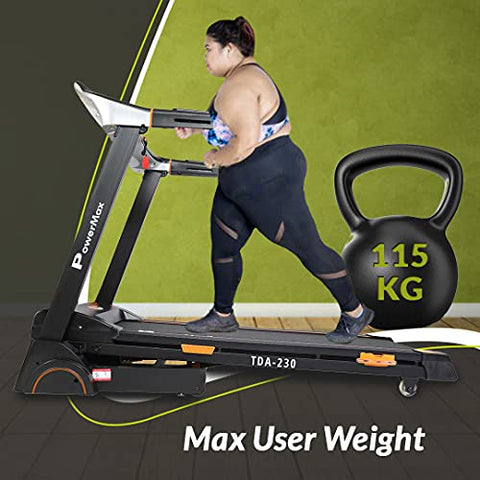 Image of PowerMax Fitness TDA-230 (4HP Peak) Smart Folding Electric Treadmill with Auto Incline, MP3, Speaker, DIY and Virtual Assistance, Exercise Machine for Home Gym and Cardio Training