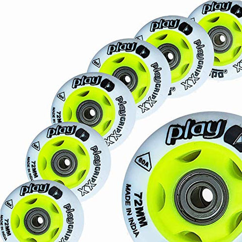 Image of jaspo Polyurethane Play Grip XX Inline 72 mm Wheels (White with Green), Set of 8 PC