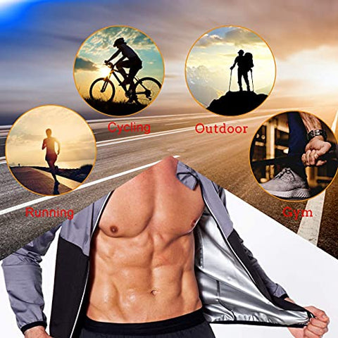Image of NINGMI Sauna Suit for Men Sweat, Thermal Workout Jackets Mens Gym Weight Loss, Slimming Shirt Fitness Zipper Long Sleeve Sweatsuit