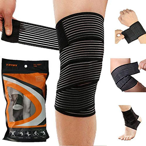 Image of TIMA 1117 Polyester Elastic Knee Compression Bandage Wraps Support for Legs, Thighs, hamstrings Ankle & Elbow Elastic Compression Wraps Perfect for Squats, Powerlifting (Pack of 2, Black)