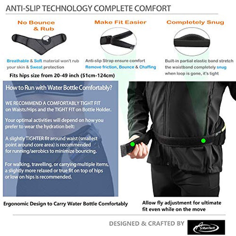 Image of AiRunTech Waist Pack Water Bottle Holder, Fanny Pack/Pouch Bag Women Running, iPhone Samsung Waterproof Purse Pockets Running Belt Fitness Jogging Accessories (Upgraded II Black 4.0")