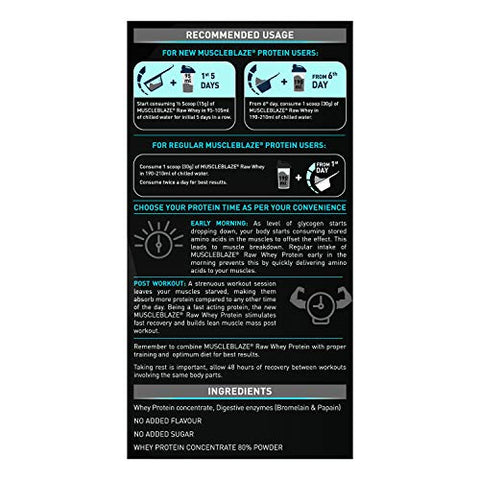 Image of MuscleBlaze Raw Whey Protein Concentrate 80% with Added Digestive Enzymes, Labdoor USA Certified (Unflavoured, 1 kg / 2.2 lb, 33 Servings)