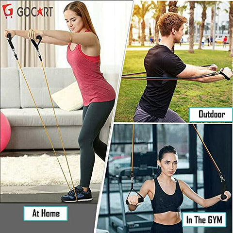 Image of GOCART WITH G LOGO 9 pcs Resistance Band Set - with Door Anchor, Handles, Stackable Up to 80lbs - for Resistance Training, Physical Therapy, Home Workouts