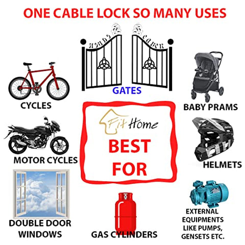 Image of Steel Fithome® Heavy Steel Wire Helmet Safety Cable Lock for Helmet, Bike, Bicycle, Luggage.