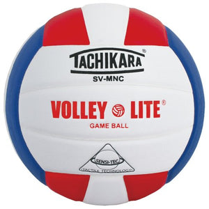 Tachikara SV-MNC Volley-Lite Volleyball with Sensi-Tech Cover, Regulation Size but Lighter (Scarlet/White/Royal).